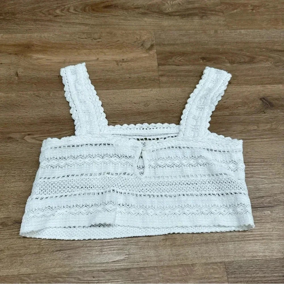 Aerie Crochet White‎ Textured Crop Top Tank - Picture 8 of 9